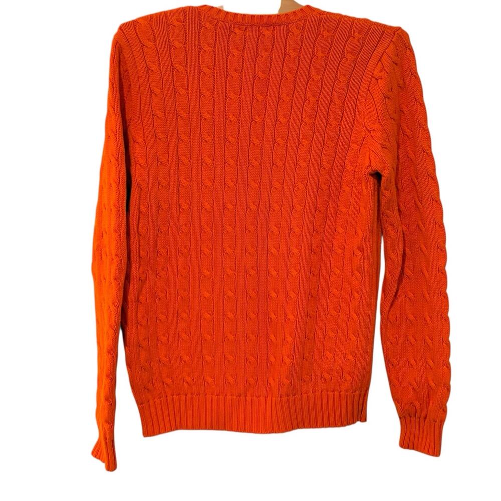 Ralph Lauren Sport | Sweater Orange Pullover V Neck Cableknit Preppy- Large - Picture 7 of 7